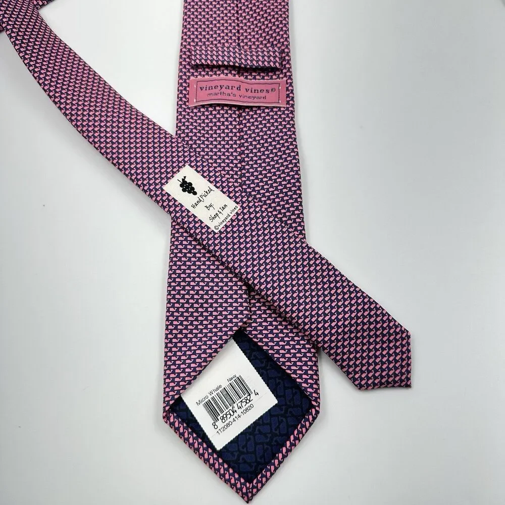 Vineyard Vines Shep & Ian Men's Silk Necktie Micro Whales Print Navy 61.5